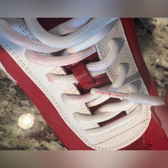 Tory Burch Red and White Double T Sneakers - Picture 9 of 12